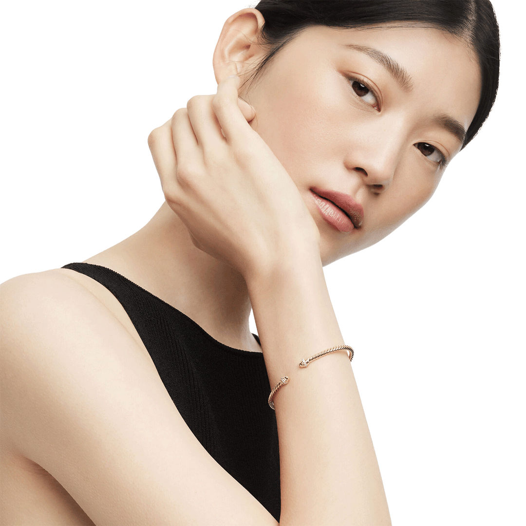 David Yurman Cable Spira Bracelet in 18k Yellow Gold with Diamonds, 3mm