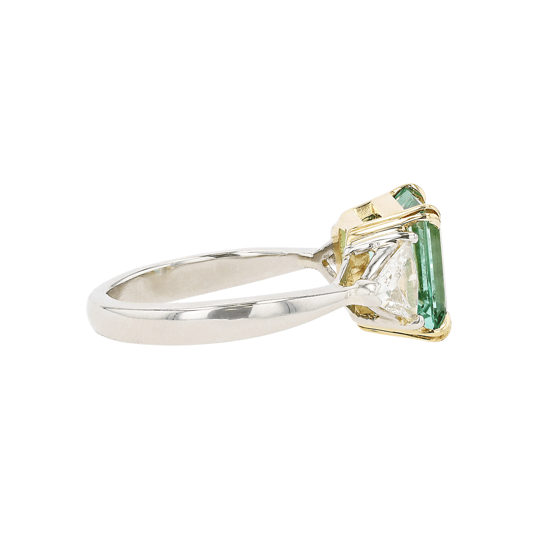 Platinum and Emerald Cut Green Tourmaline 3.27 Total Weight Ring