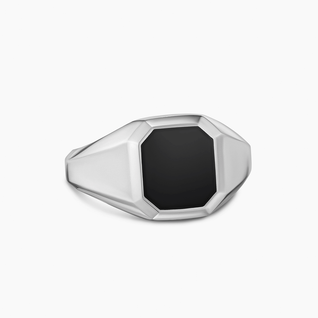 David Yurman Streamline Signet Ring Sterling Silver with Black Onyx, 14mm