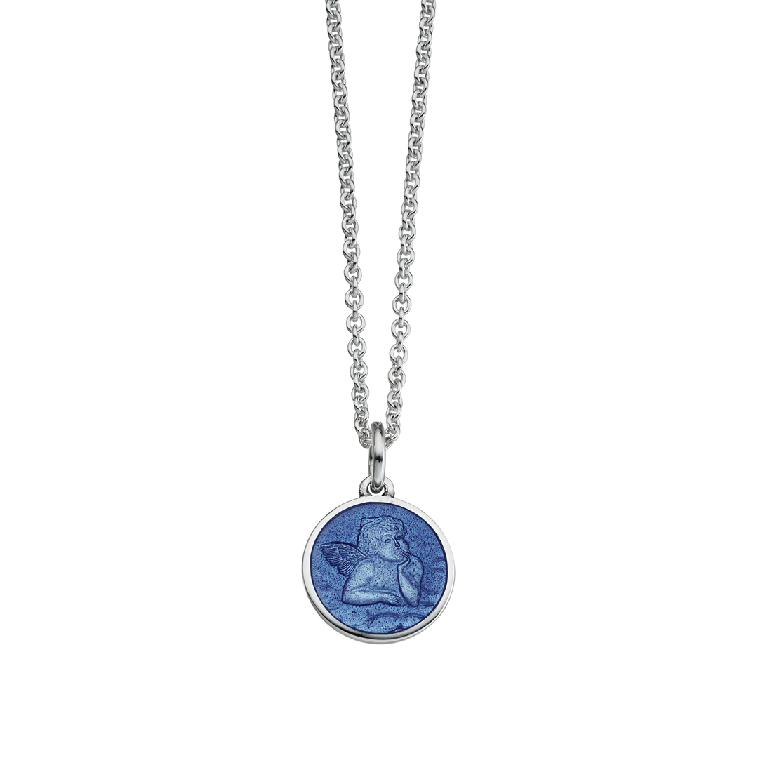 Guardian Angel French Blue Enamel Pendant With Chain