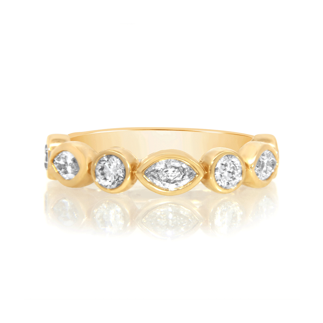 18k Yellow Gold Marquise and Round Diamond .56 Total Weight Band