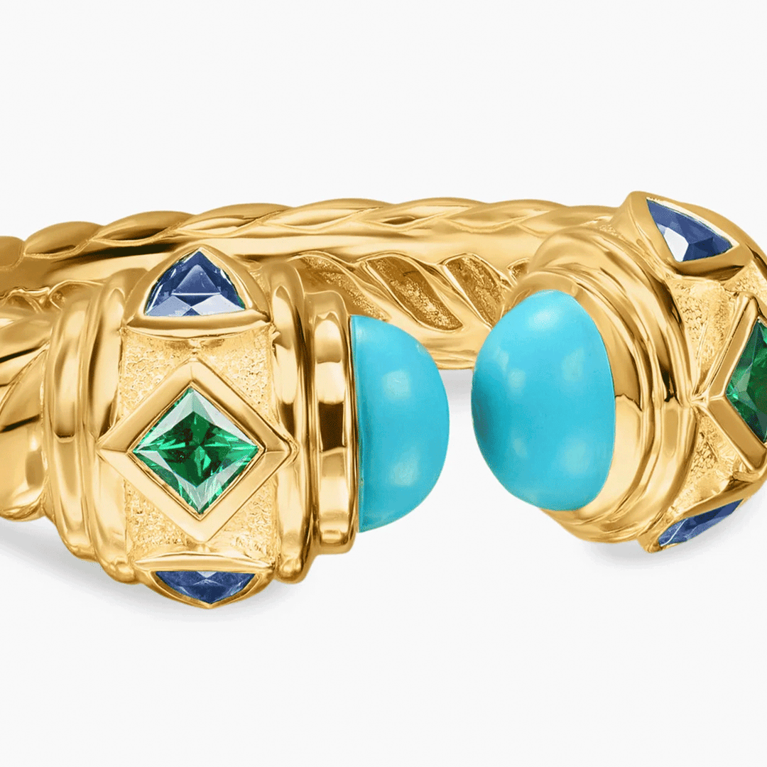 David Yurman Renaissance® Color Ring 18K Yellow Gold with Turquoise, Tsavorite and Tanzanite, 10mm