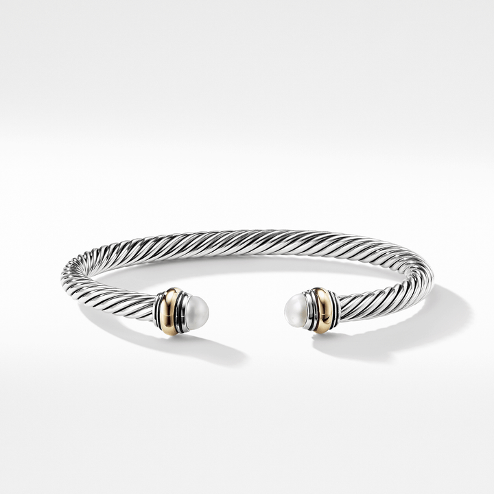 David Yurman Classic Cable Bracelet Sterling Silver with 14k Yellow Gold and Pearls, 5mm