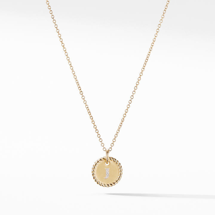 "J" Cable Pendant with Diamonds in Gold on Chain