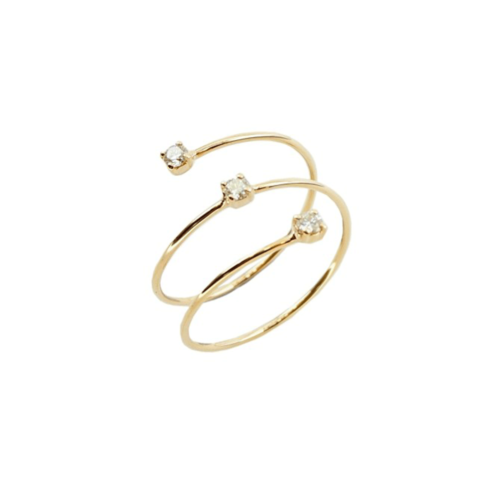 18k Yellow Gold and .15 Total Weight Diamond Coil Ring