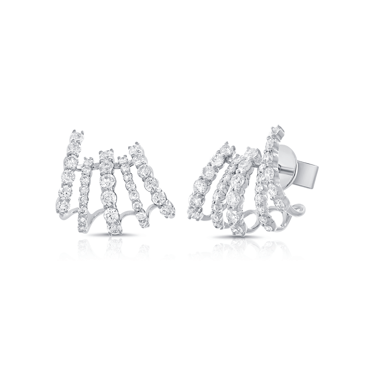 14k White Gold and 1.97 Total Weight Diamond 5 Row Earrings