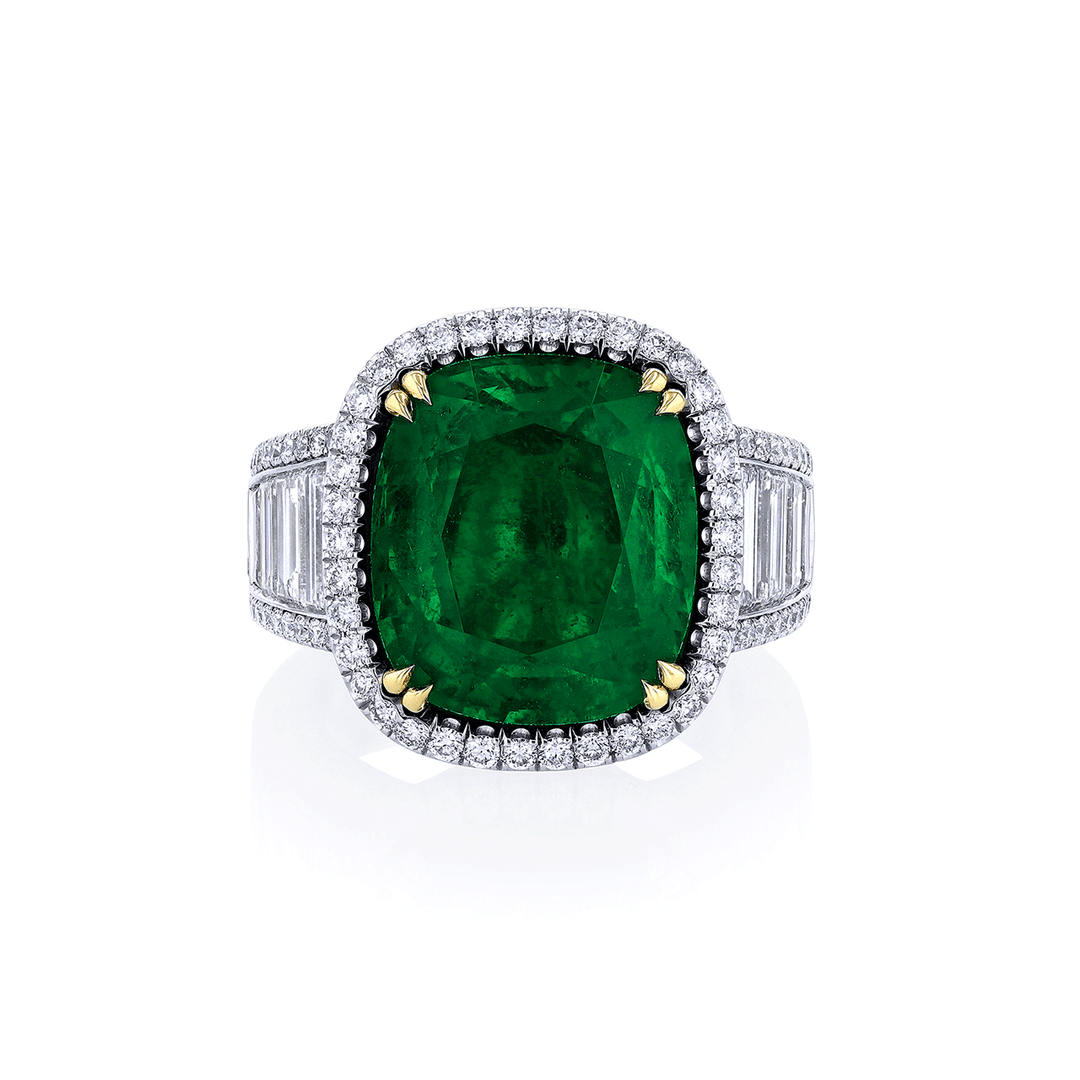 Platinum 18k Yellow Gold and 9.00 Total Weight Emerald Diamond Ring