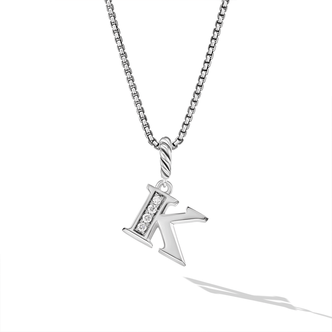 David Yurman Pavé Initial Pendant Necklace Sterling Silver with Diamond K