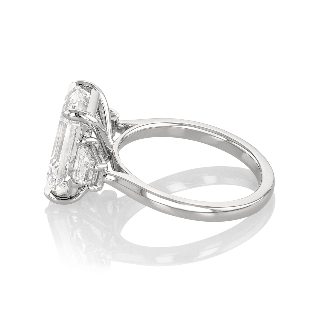 Hamilton Origin Platinum and 5.12 Total Weight Emerald Cut Diamond Engagement Three Stone Ring