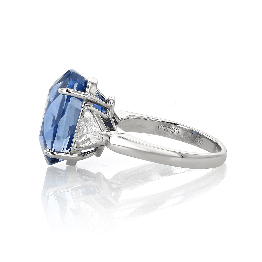 Platinum Oval Sapphire 12.99 Total Weight and Diamond Ring