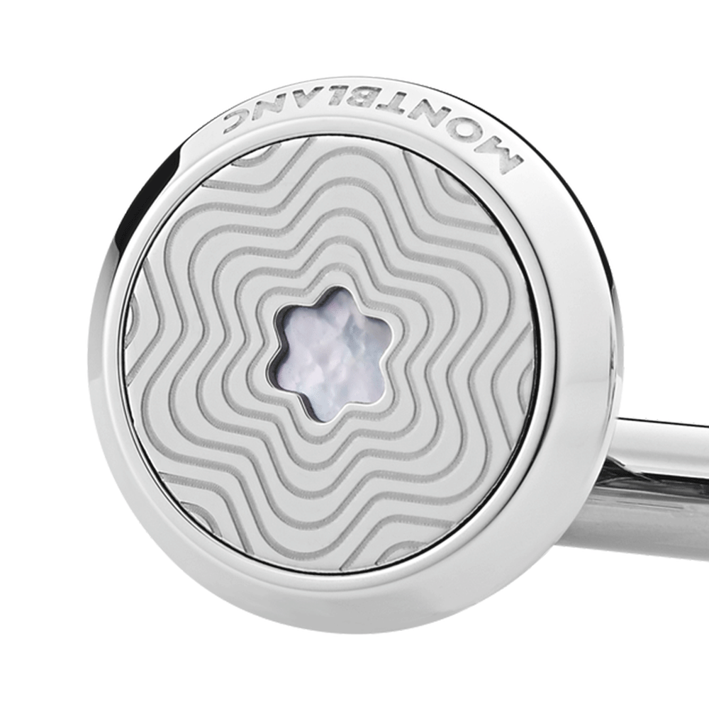 Montblanc round in stainless steel with exploding star pattern and Mother-of-Pearl Snowcap Emblem Cufflinks