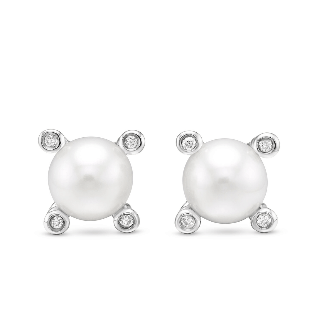 David Yurman Cable Collection Pearl Earrings with Diamonds