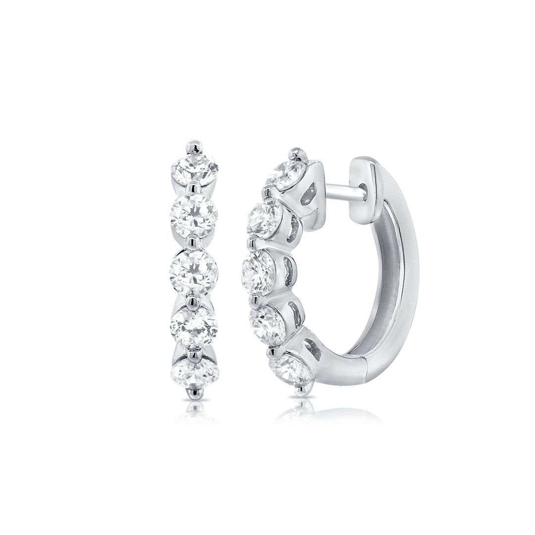 14k White Gold 14mm .70 Total Weight Diamond Hoops