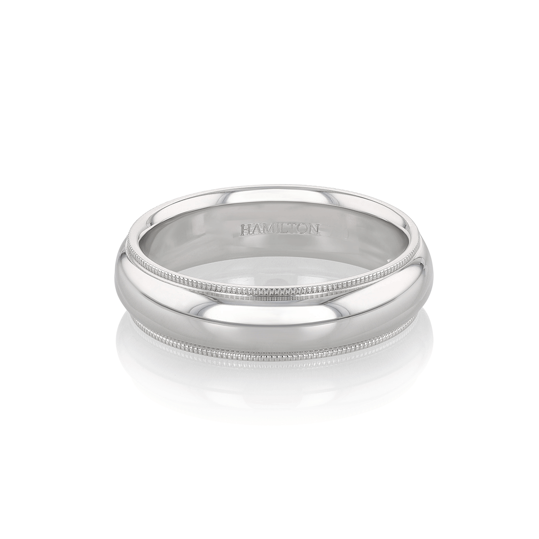 Hamilton Collection 14k White Recycled Gold 6mm Milgrain Comfort Fit Wedding Band