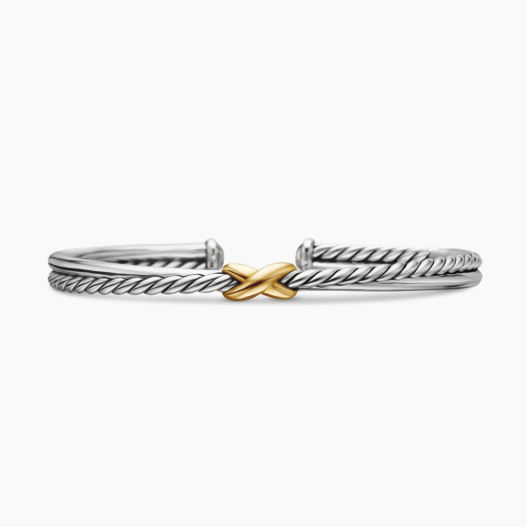 David Yurman Petite X Center Station Bracelet Sterling Silver with 18k Yellow Gold, 5.2mm