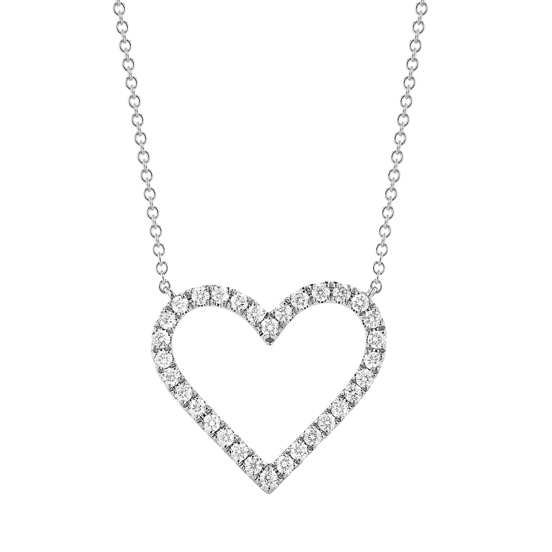 14k White Gold and Diamond .51 Total Weight Heart Necklace