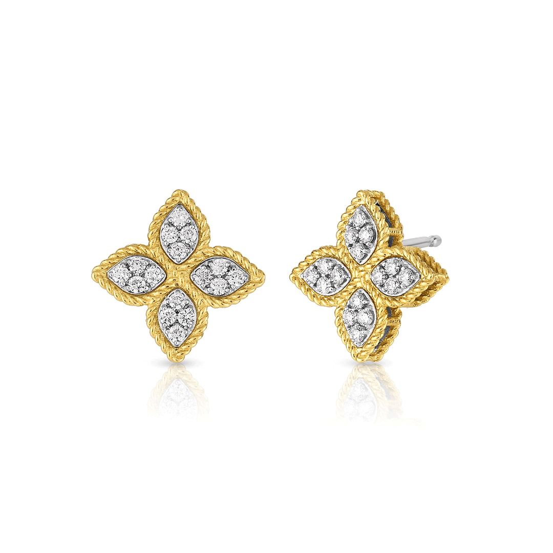 Roberto Coin Princess Flower 18k Yellow Gold Diamond Stud Earrings
