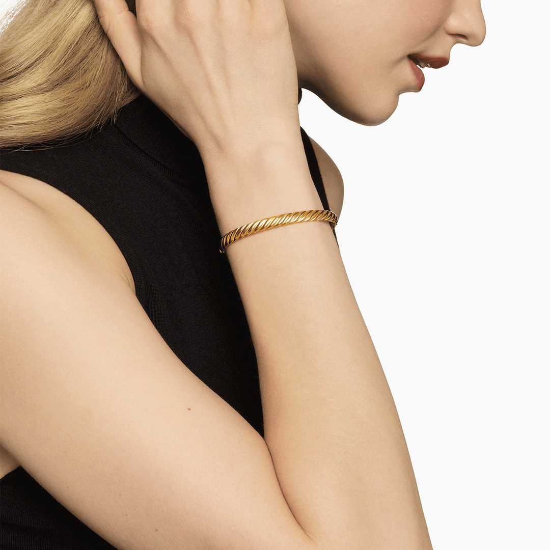 David Yurman Sculpted Cable Bangle Bracelet 18k Yellow Gold, 6.2mm