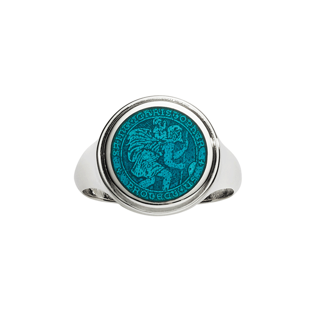 St. Christopher Sterling Silver and Aqua Ring