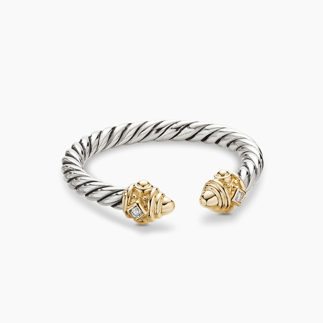 David Yurman Renaissance Ring Sterling Silver with 14K Yellow Gold, Gold Domes and Diamonds, 2.3mm