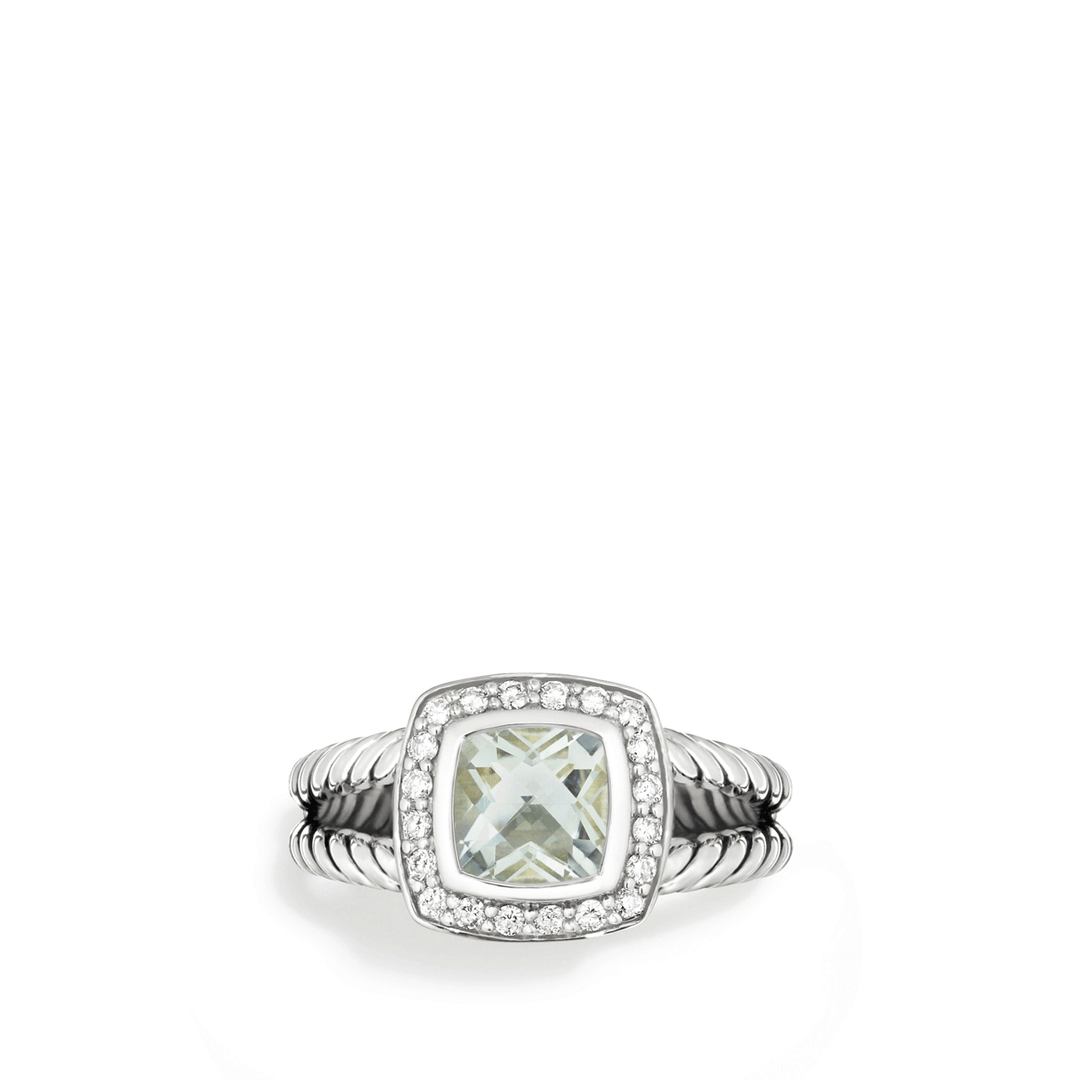 David Yurman Petite Albion Ring Sterling Silver with Prasiolite and Diamonds, 7mm