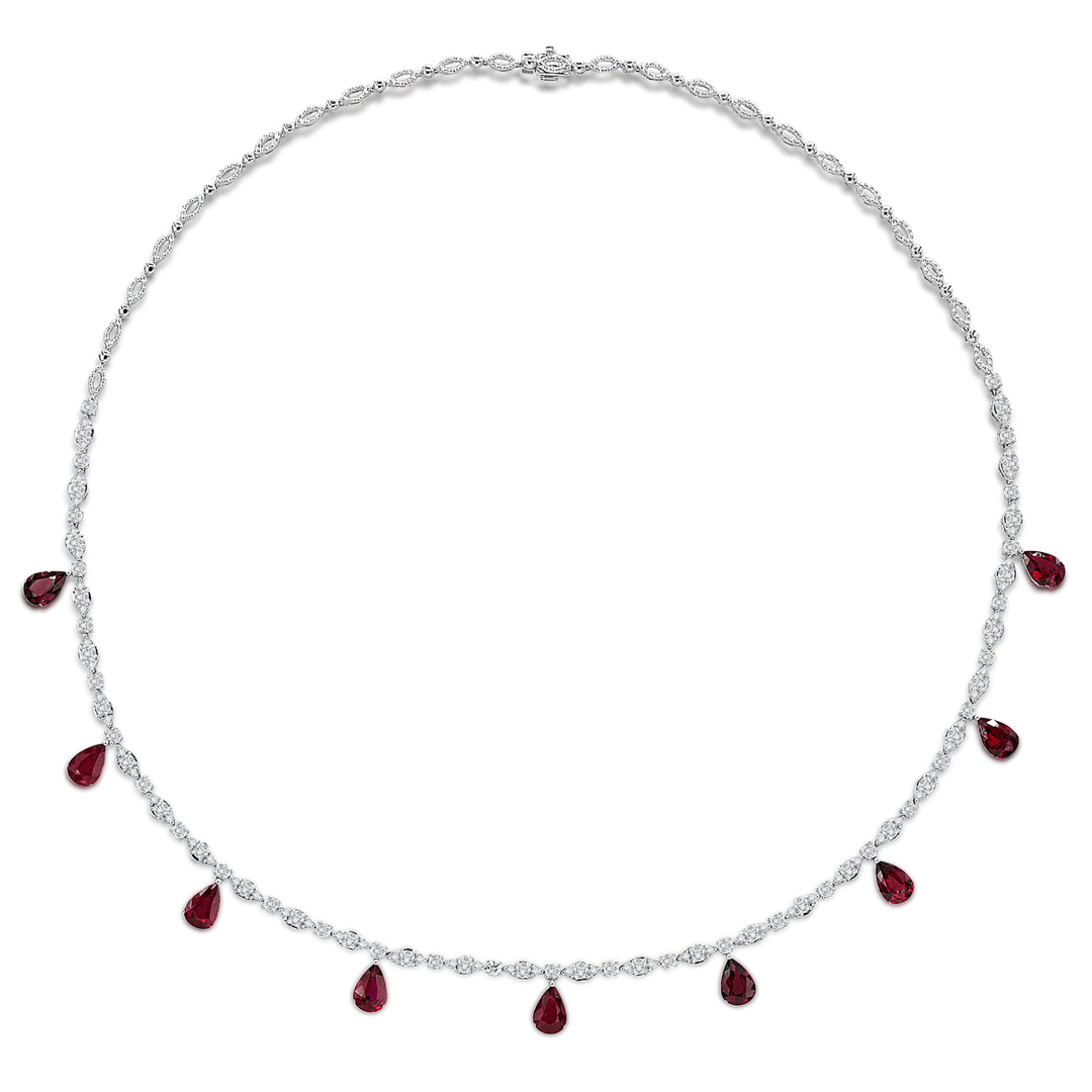 18k Gold Rubies 6.12 Total Weight and Diamond Station Necklace