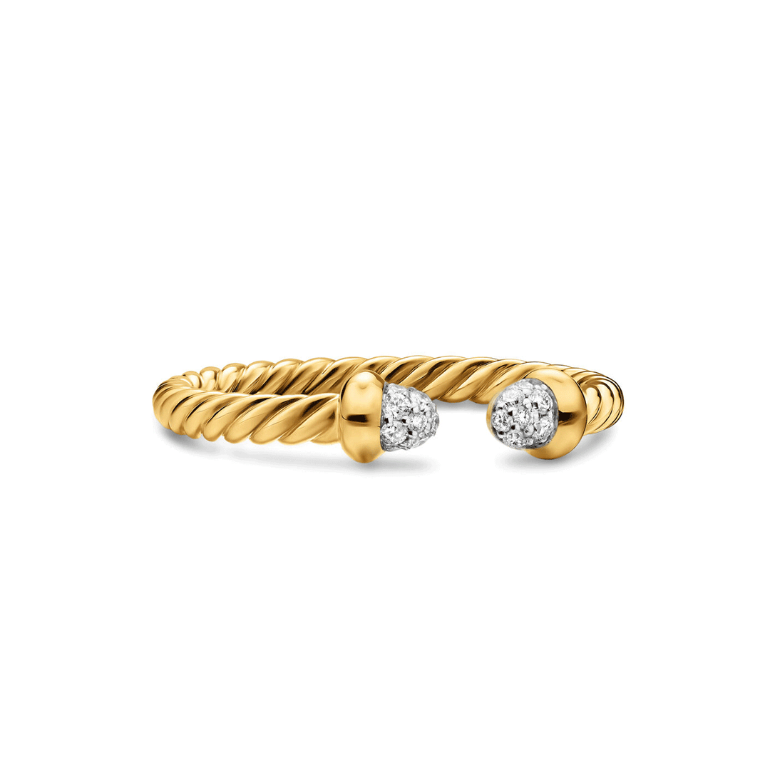 David Yurman Micro Cablespira® Flex Open Ring 18K Yellow Gold with Pavé Diamond Domes, 2.5mm