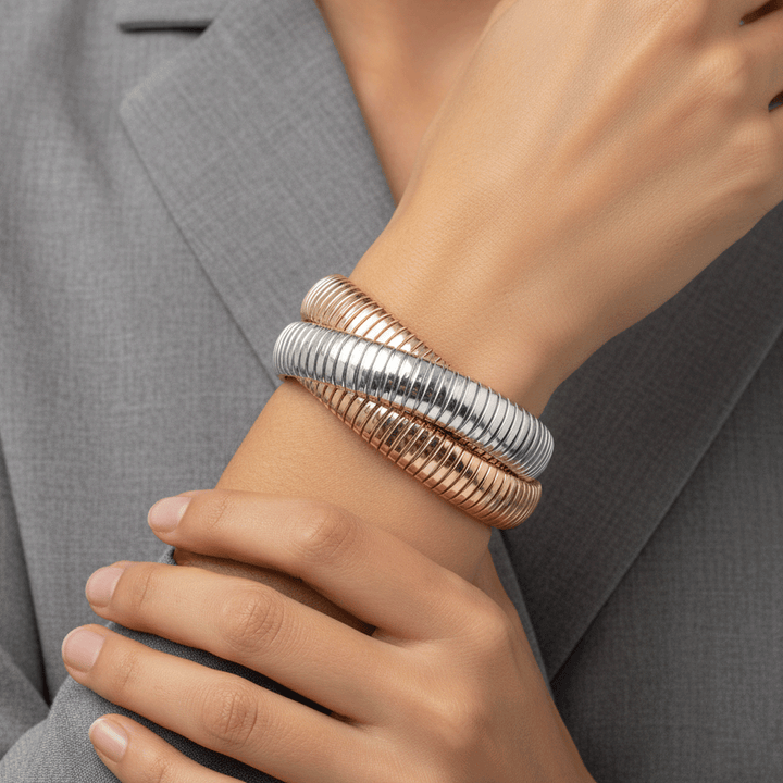 1970's 18k Tri Color Gold 13mm Woven Cobra Bracelet