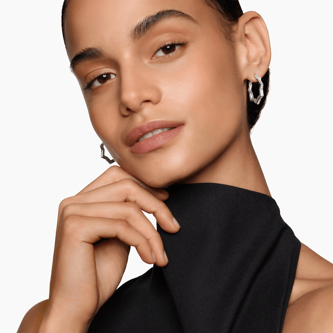 David Yurman Zig Zag Stax Hoop Earrings Sterling Silver with Diamonds, 22.8mm