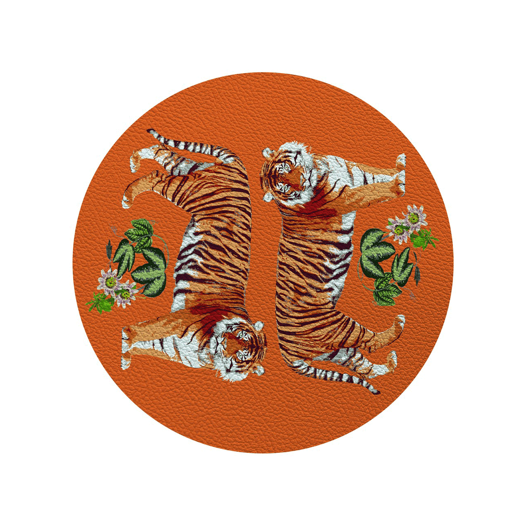 Tiger Seeing Double Orangerie 16 Round Pebble Placemat