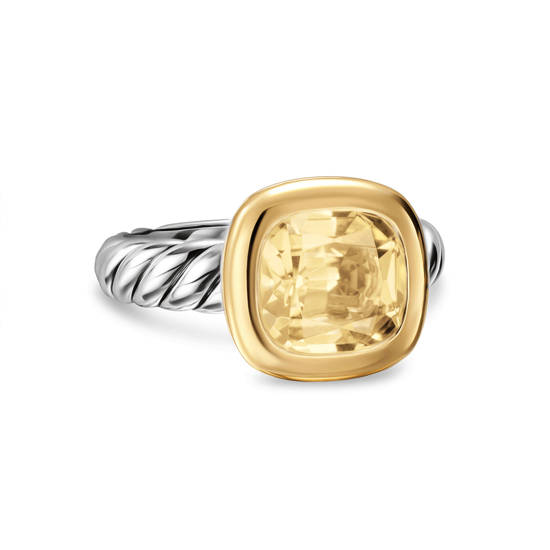 David Yurman Mercer Color Stone Ring Sterling Silver with 18k Yellow Gold and Champagne Citrine, 10mm