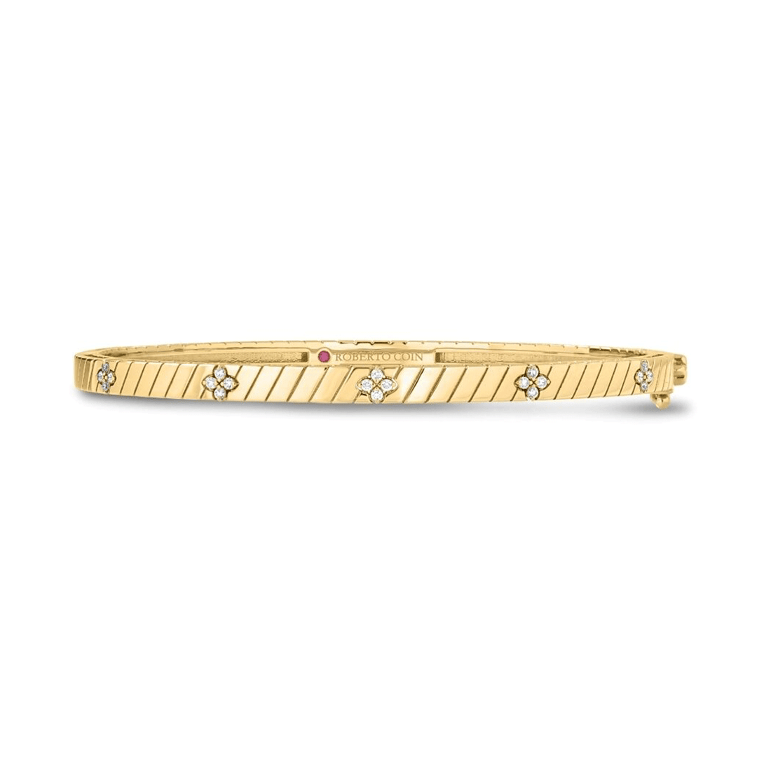 Roberto Coin Love In Verona 18k Yellow Gold and Diamond Thin Bangle