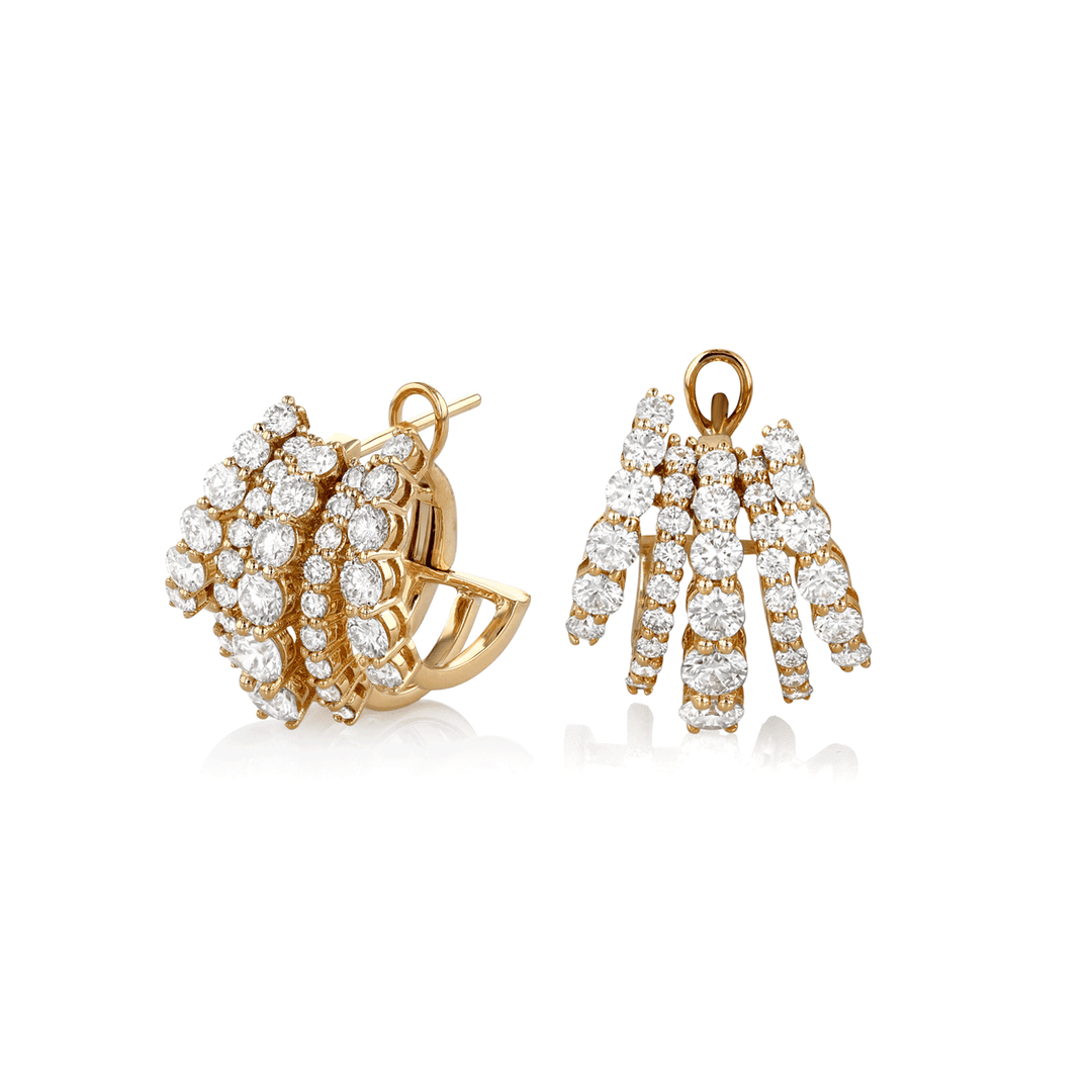 18k Yellow Gold and Diamond 2.69 Total Weight Five Row Hoops