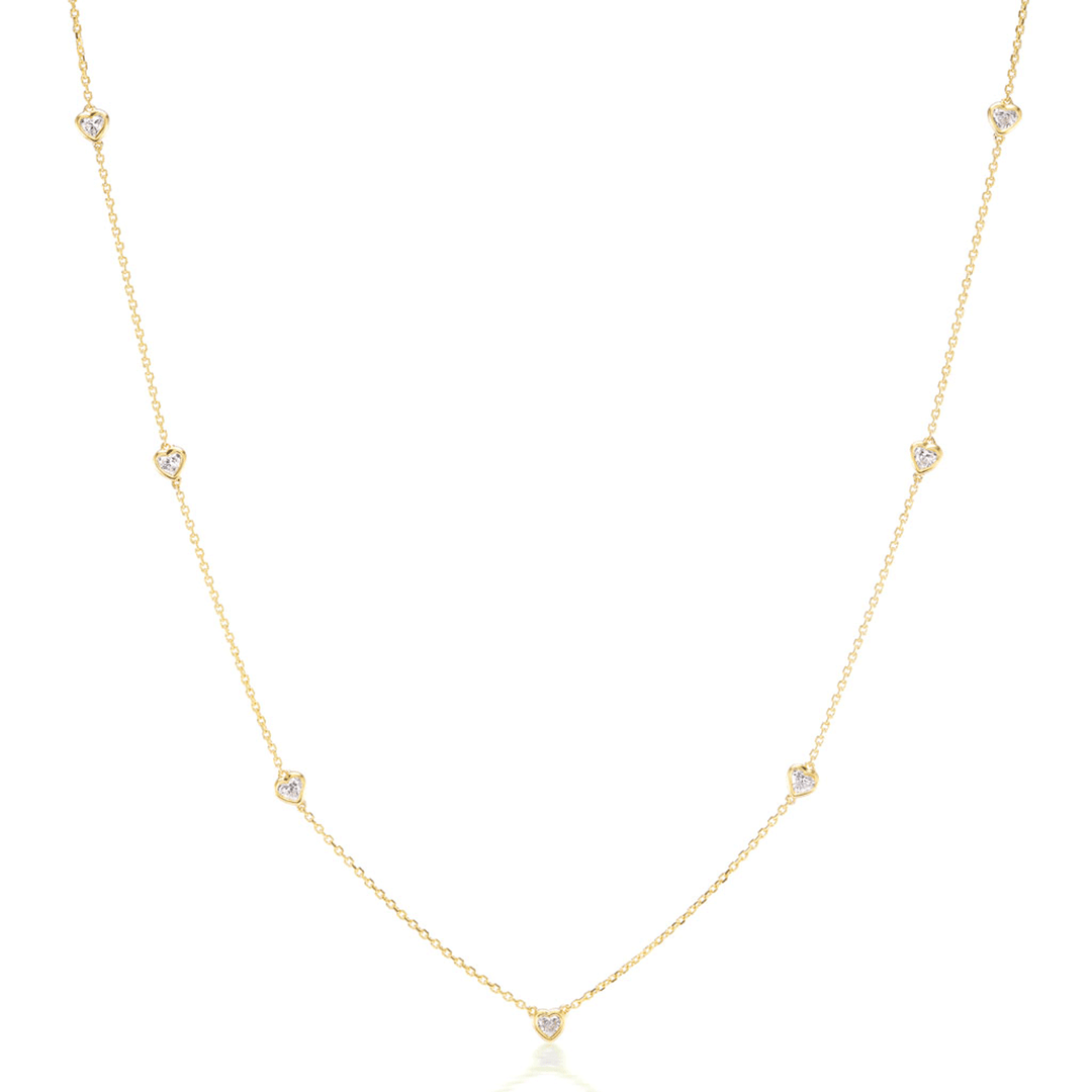 18k Yellow Gold and Diamond .80 Total Weight Heart Necklace
