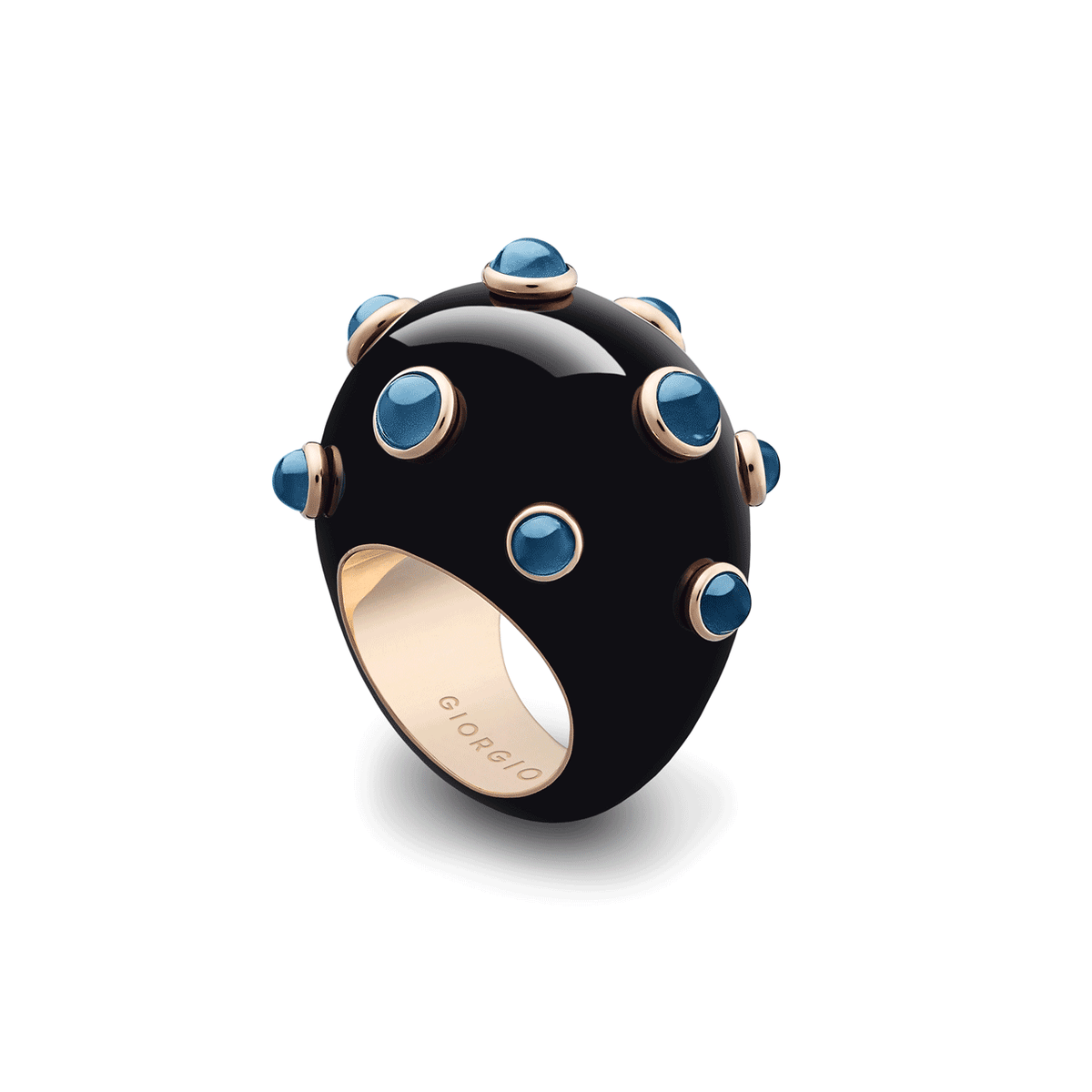 Giorgio B Goccia 18k Gold Black Enamel &amp; Topaz Ring