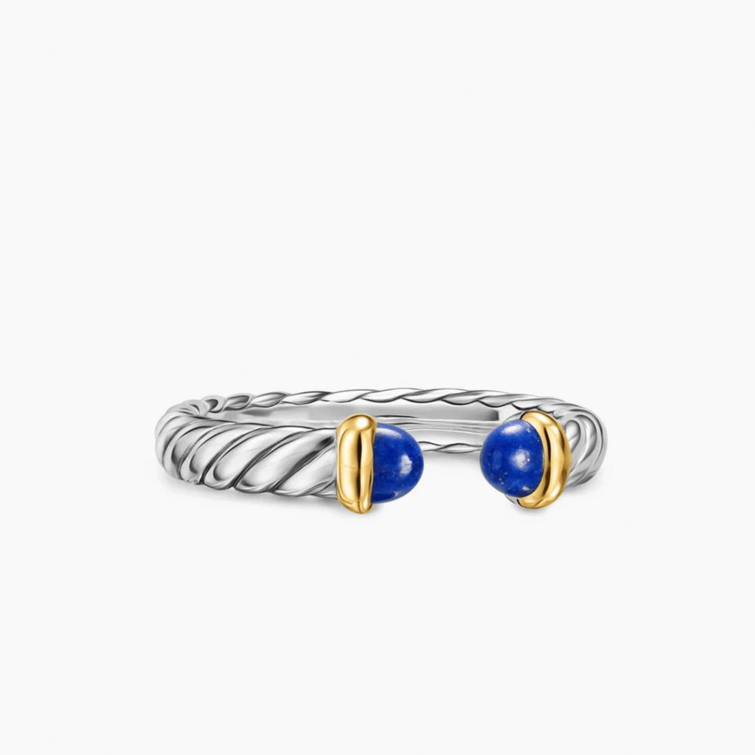 David Yurman Petite Cable Open Ring Sterling Silver with 14K Yellow Gold and Lapis, 3.4mm
