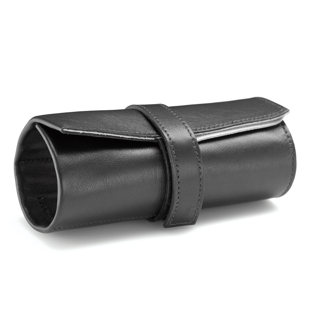 Italian Black Leather Three Watch Roll