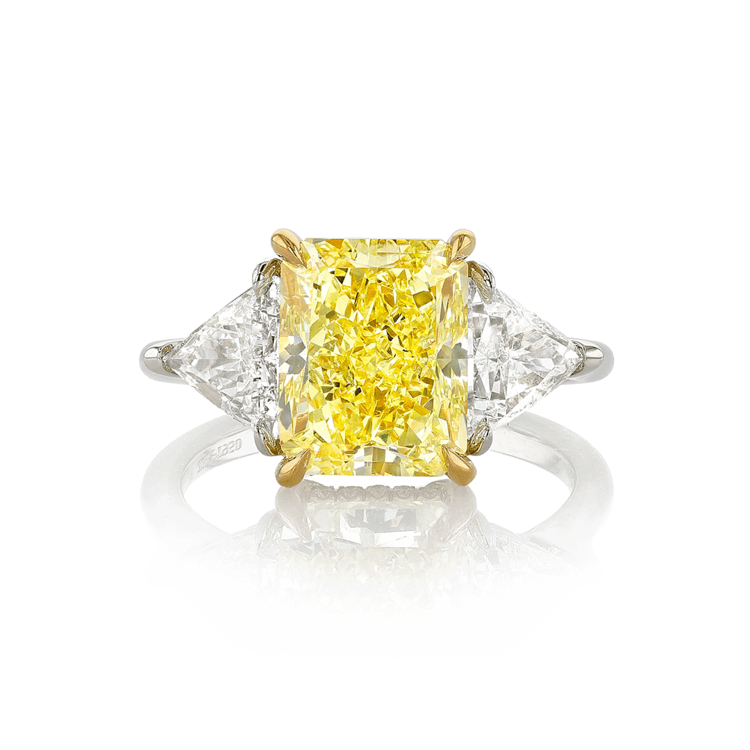 Hamilton Collection Platinum and 4.61 Total Weight Fancy Yellow Radiant Cut Diamond Engagement Three Stone Ring