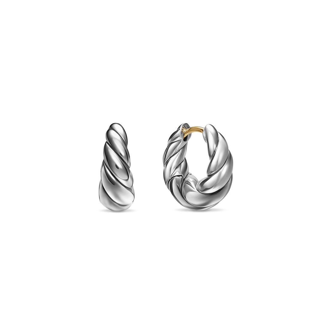 David Yurman Sculpted Cable Tapered Hoop Earrings Sterling Silver, 15.7mm