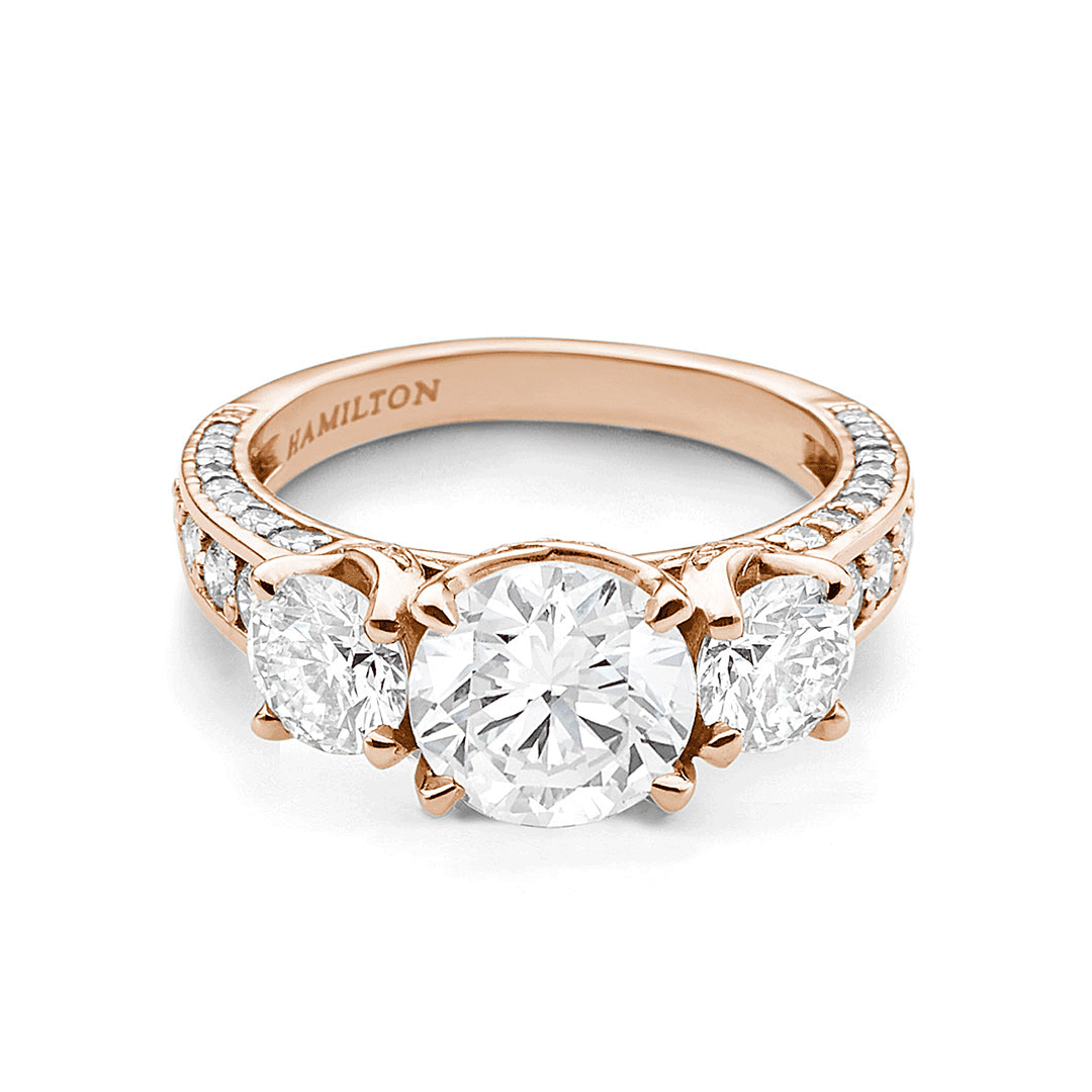 Hamilton 1912 Collection 18k Rose Gold and 1.09 Total Weight Three Stone Diamond Engagement Mounting Ring