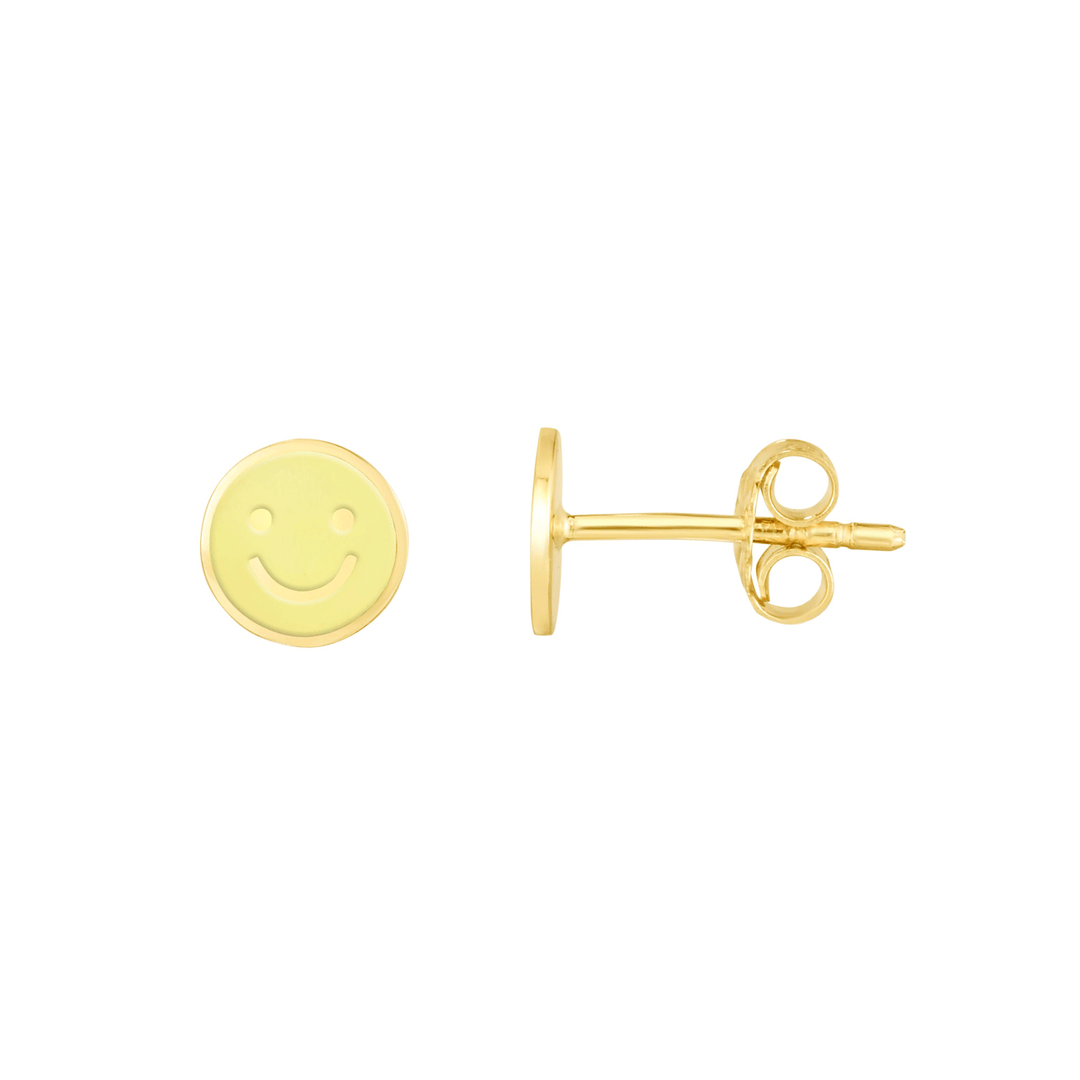 14k Yellow Gold Smiley Stud Earrings