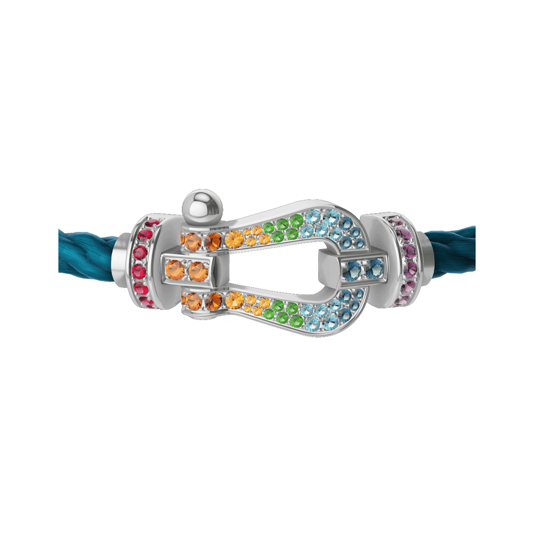 FRED FORCE 10 Riviera Blue Cord with 18k White Gold Rainbow Gemstone LG Buckle, Exclusively at Hamilton Jewelers