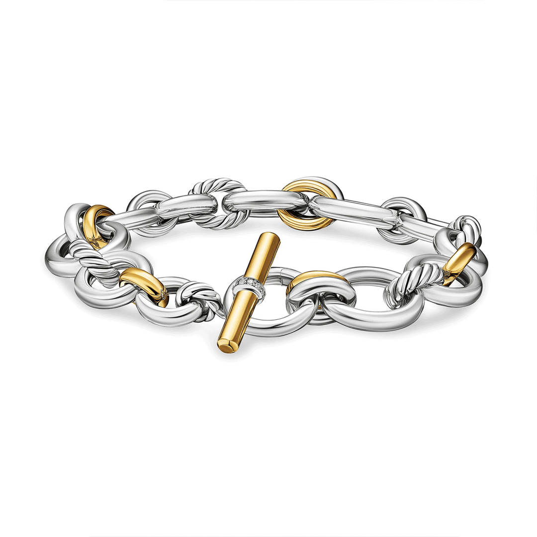 David Yurman Mercer Chain Bracelet Sterling Silver with 18k Yellow Gold and Diamonds, 8mm