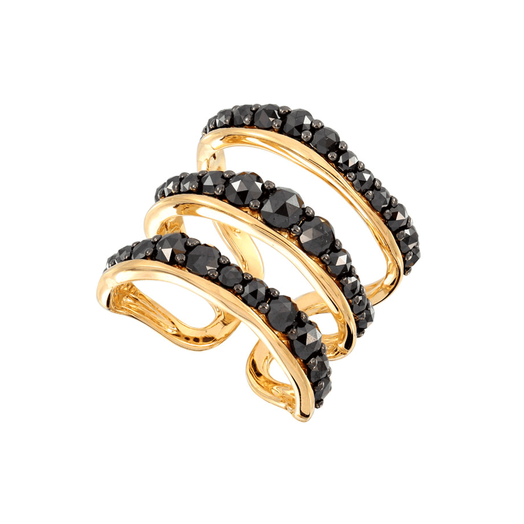 Etho Maria 18k Yellow Gold and Black Diamond Three Row Ring