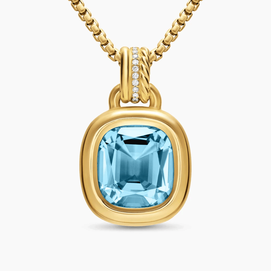 David Yurman DY Mercer® Color Amulet 18K Yellow Gold with Sky Blue Topaz and Diamonds, 13mm
