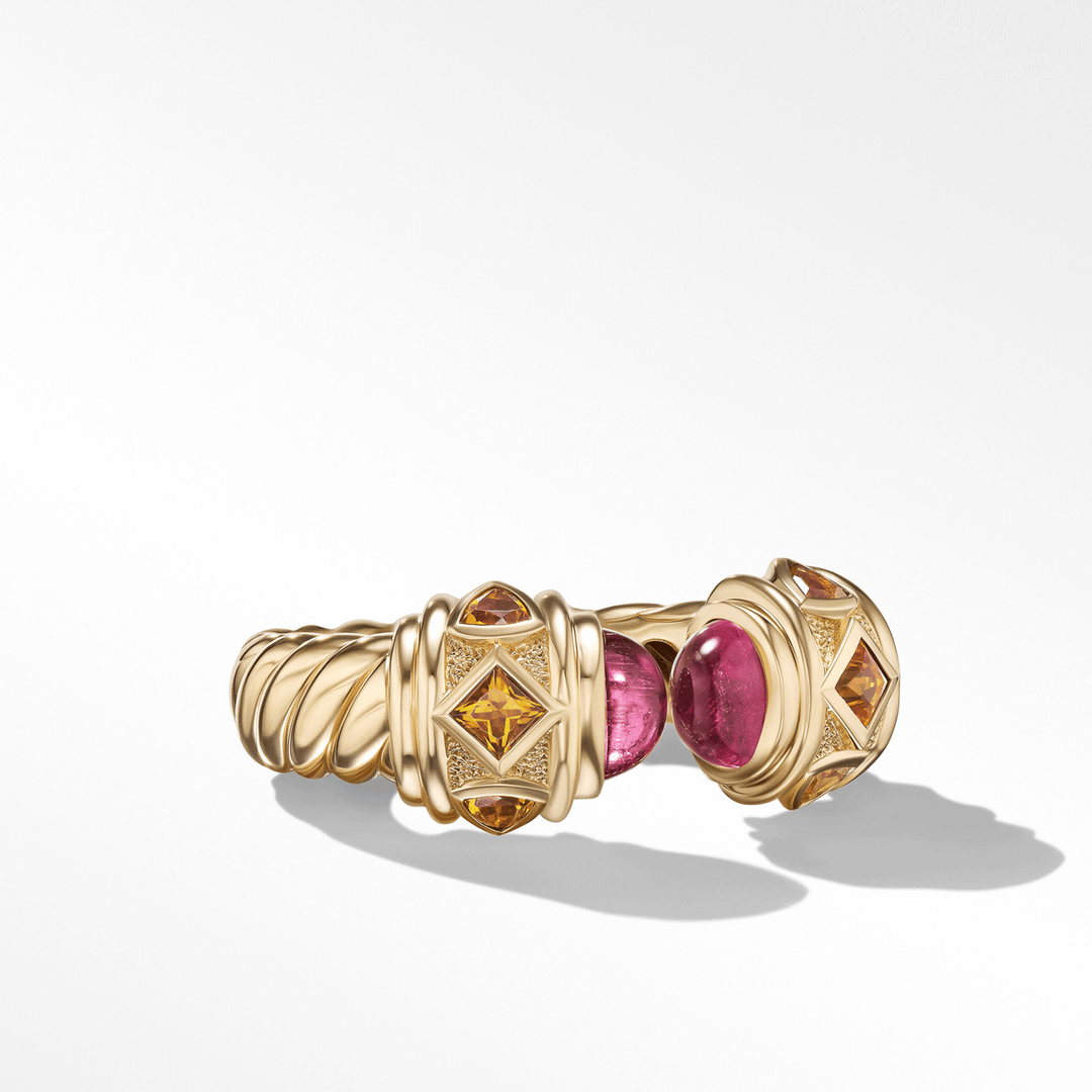 David Yurman Renaissance Color Ring in 18k Yellow Gold with Rubellite and Madeira Citrine