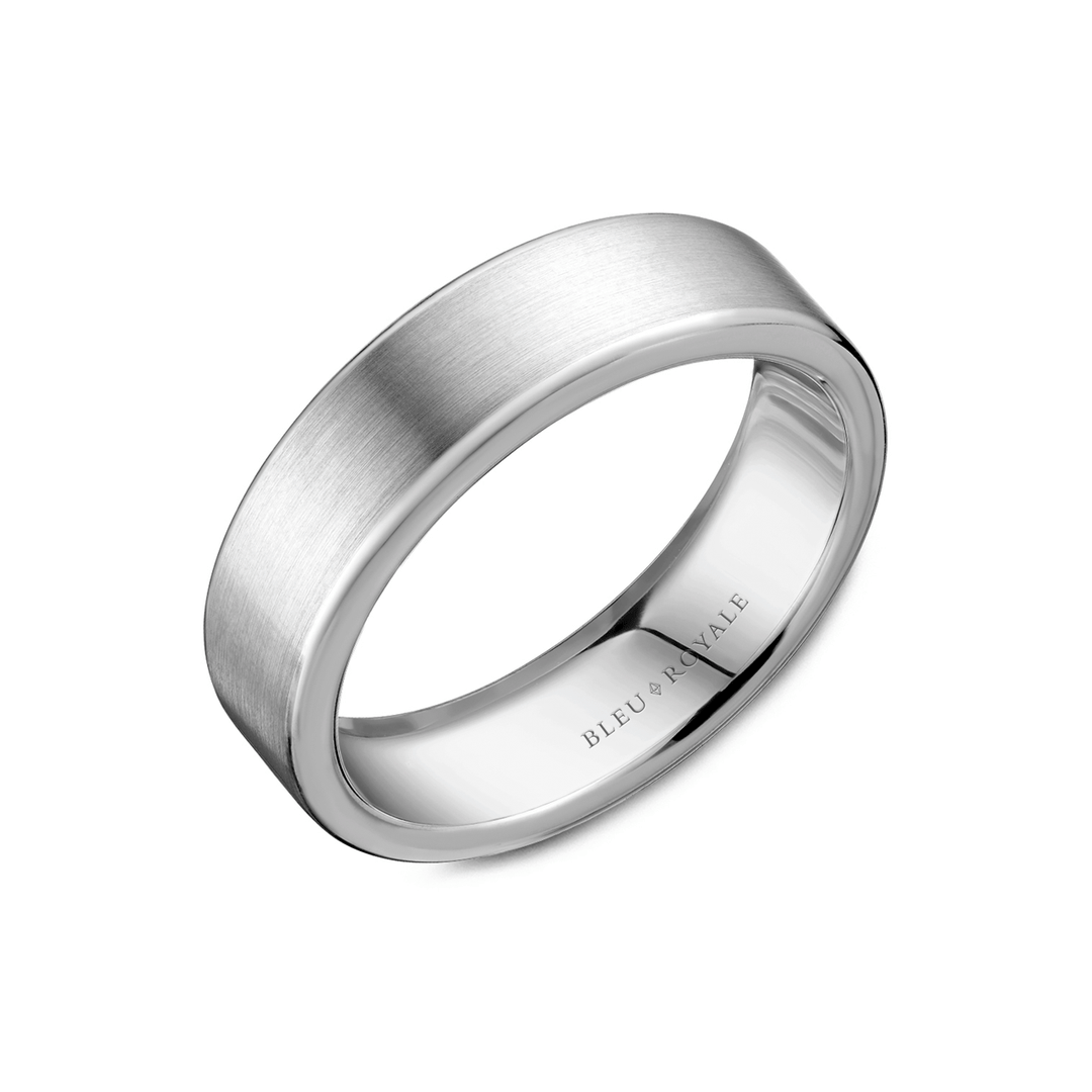14k White Gold 6.5mm Polished and Satin Finish Wedding Band