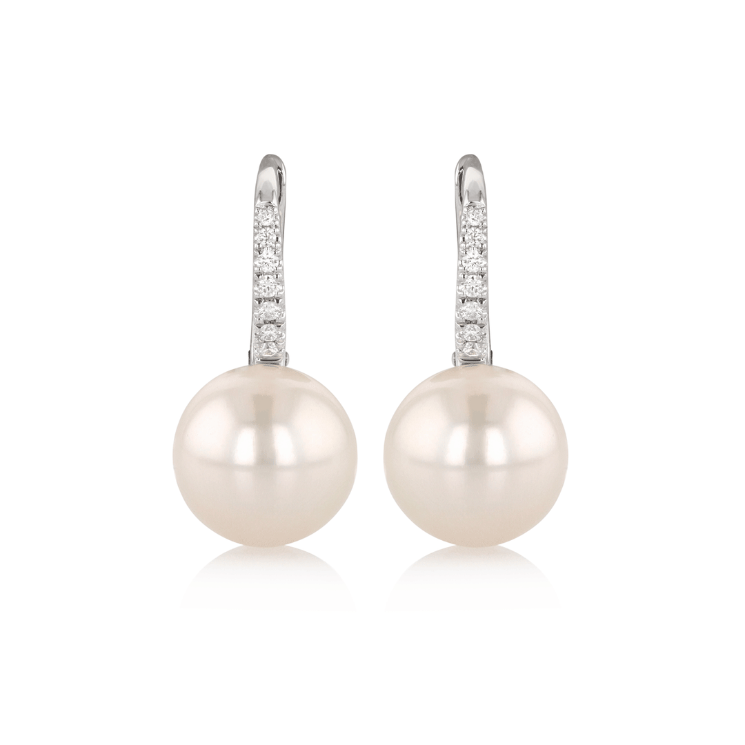 18k Yellow Gold and 9 mm Freshwater Pearl Diamond Earrings