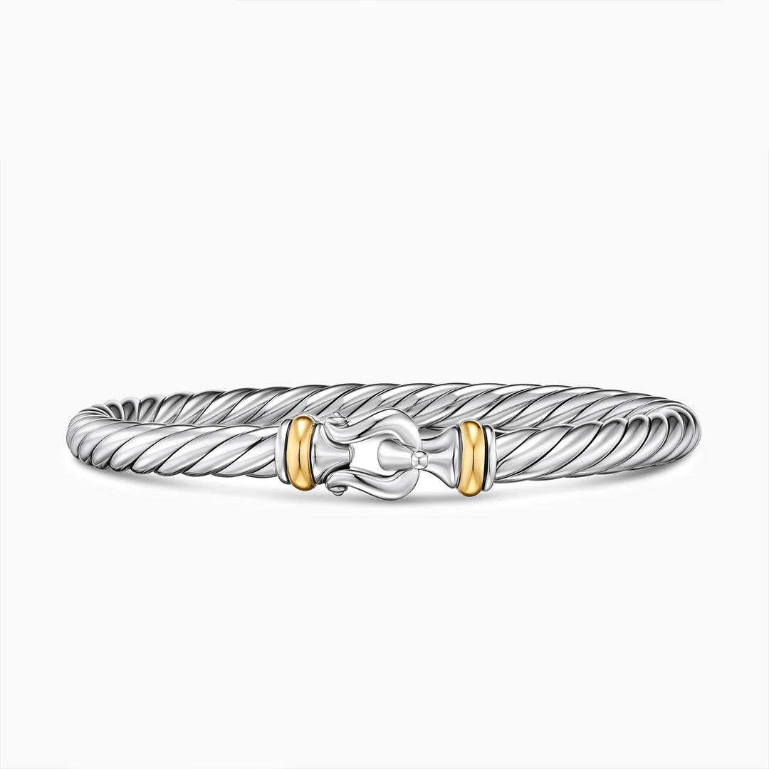David Yurman Cable Flex® Buckle Bracelet Sterling Silver with 14K Yellow Gold 6mm Medium