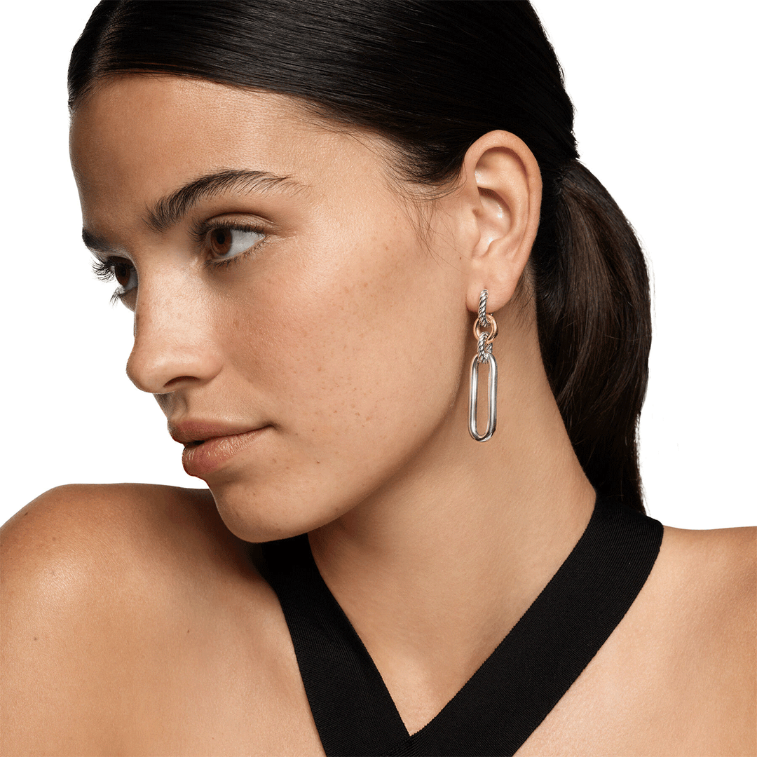 David Yurman Lexington Double Link Drop Earrings Sterling Silver with 18k Yellow Gold, 54mm